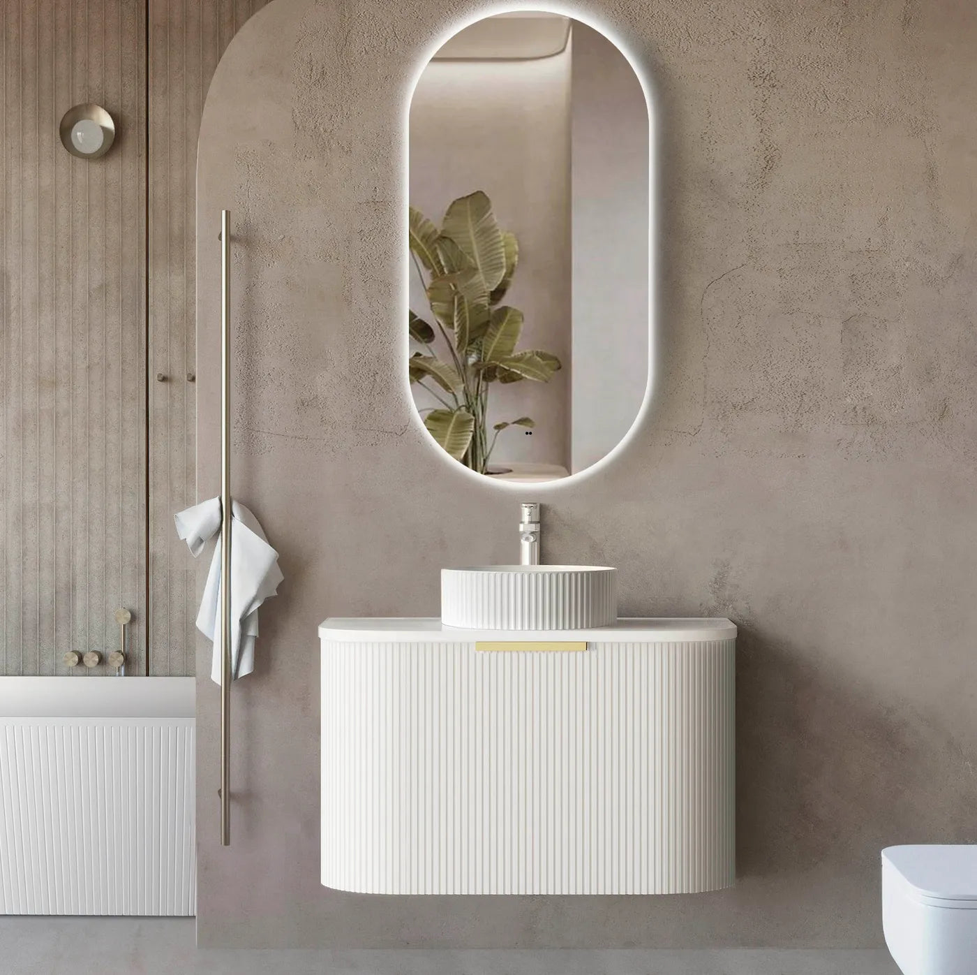 Buy BONDI 750MM SATIN WHITE FLUTED WALL HUNG CURVE VANITY Online Melbourne