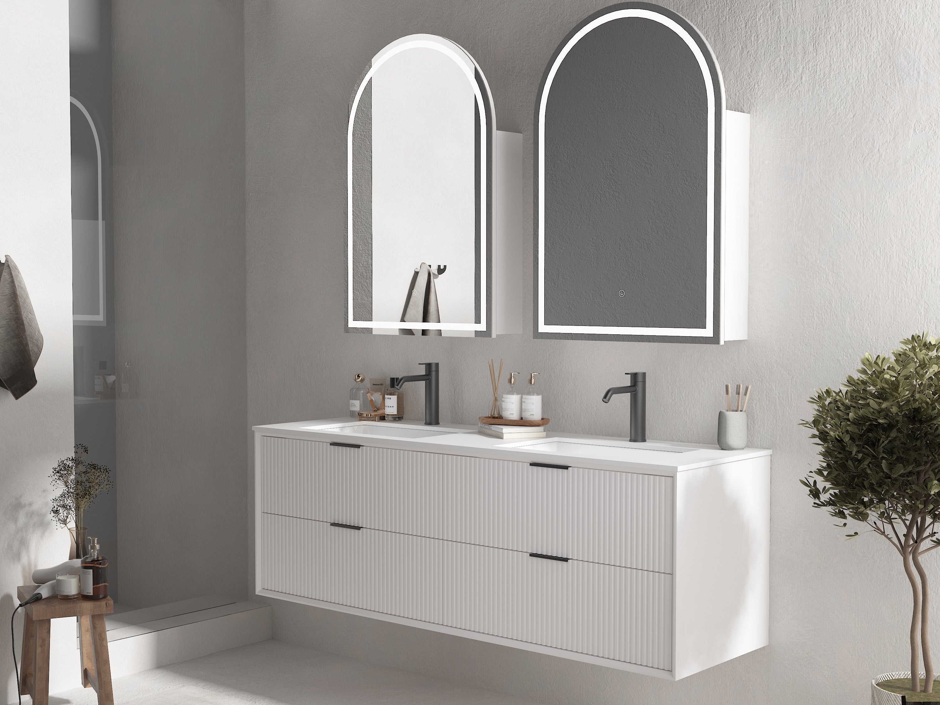 Ariana Wall Hung 1500mm Double Basin Fluted Style Bathroom Vanity