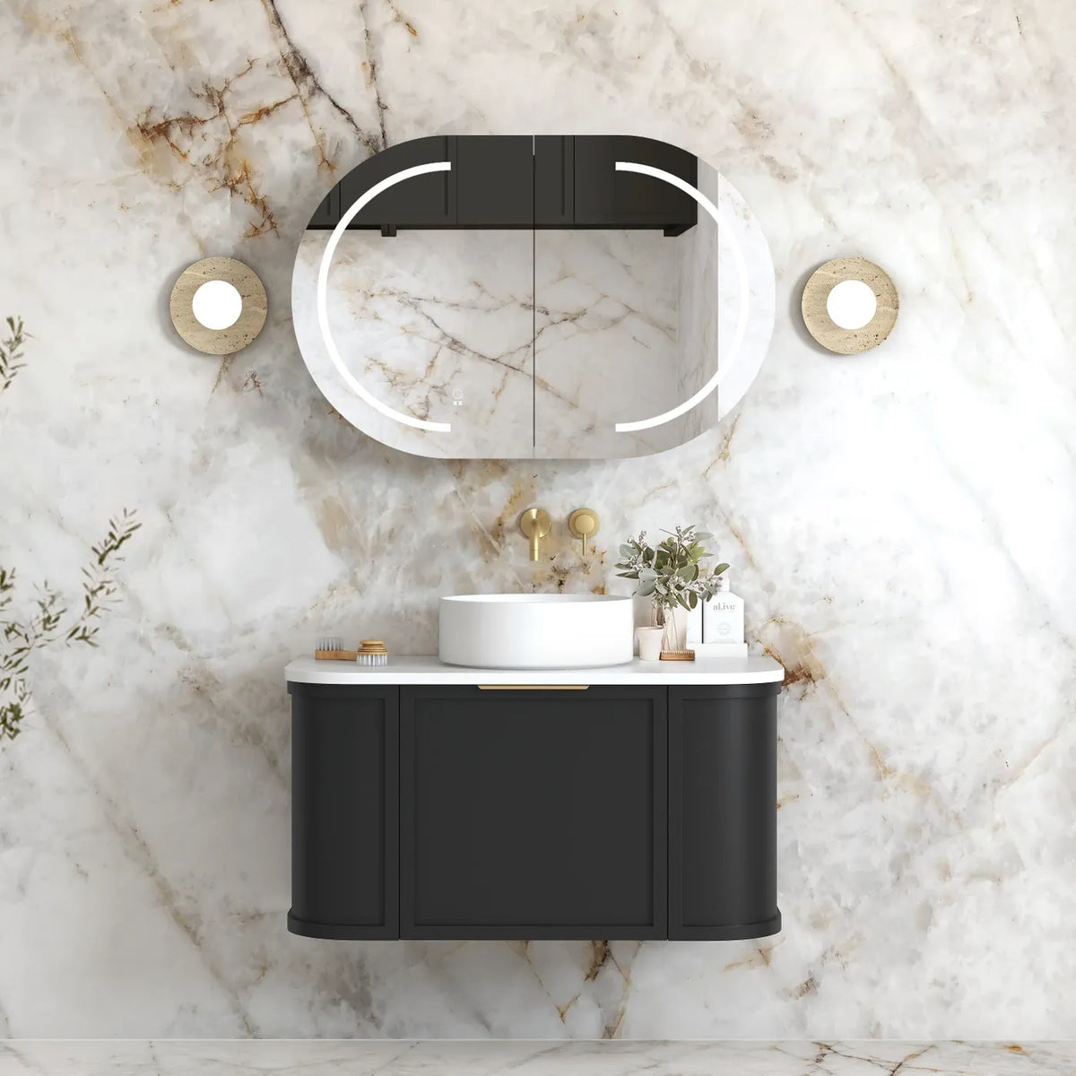 HAMPSHIRE 900MM SATIN BLACK WALL HUNG CURVE VANITY