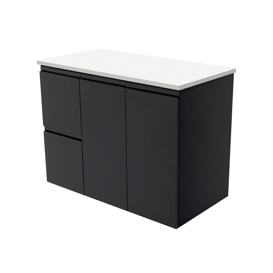 Willo Satin Black 900 Wall-Hung Vanity, Left Hand Drawers