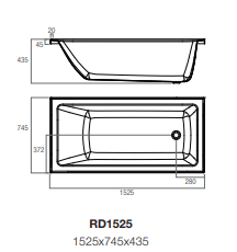 LOUVE INSET BATH 1525mm GLOSS white Acrylic