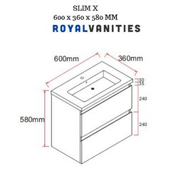 Slim X 600mm Narrow Bathroom Vanity Wall Hung