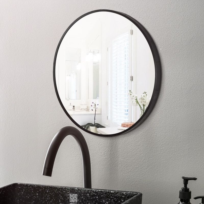 Black Aluminium Framed Round Bathroom Wall Mirror with Brackets 600*600*40mm